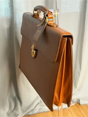 Burberry Brown Leather Briefcase with Gold-Tone Lock